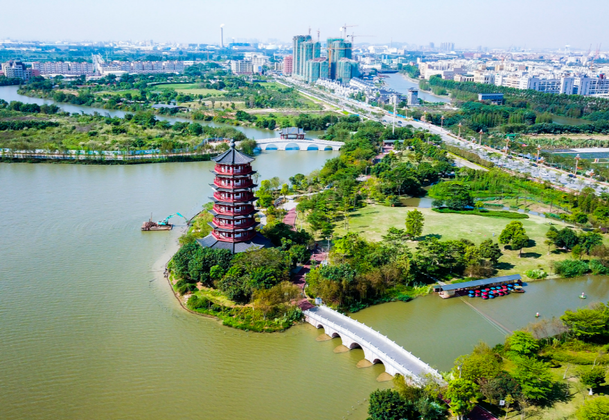 在東莞，華陽湖經(jīng)過數(shù)年整治，完成了從“污染重災(zāi)區(qū)”到“濕地公園”的美麗蛻變，東莞麻涌華陽湖國家濕地公園更是以優(yōu)美的風(fēng)光和環(huán)境成為了東莞旅游的一張亮麗名片，吸引了白鷺、夜游鶴、野鴨等一大批水鳥重歸這片棲息地。圖為東莞麻涌華陽湖國家濕地公園。