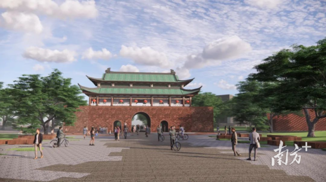 迎恩門城墻紀(jì)念公園效果圖。圖源自“東莞發(fā)布”微信公眾號