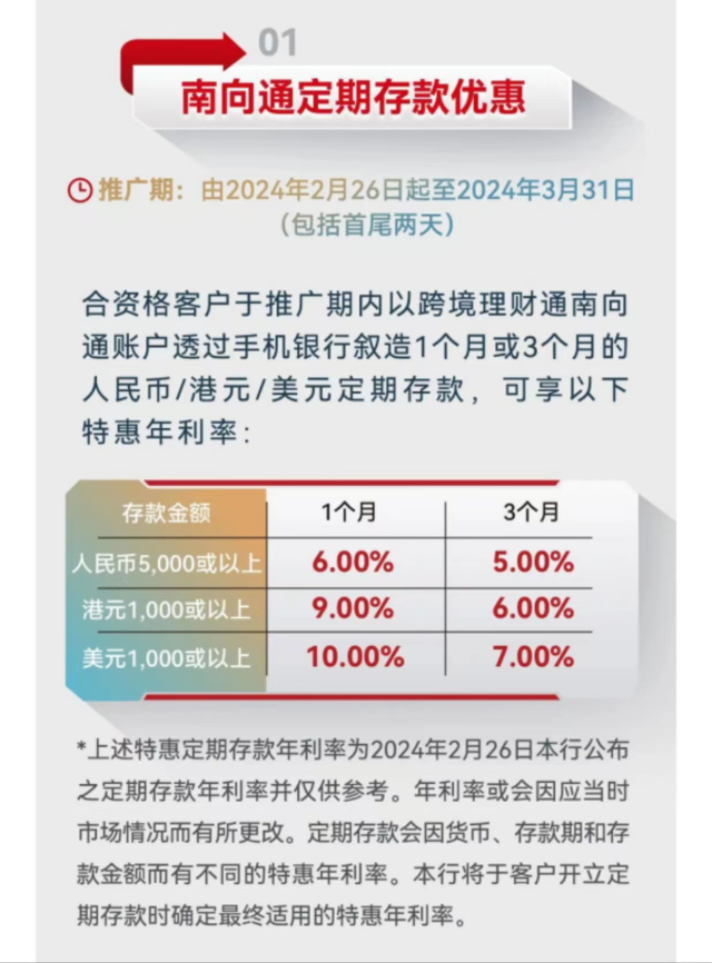 工銀亞洲“南向通”存款優(yōu)惠截圖。