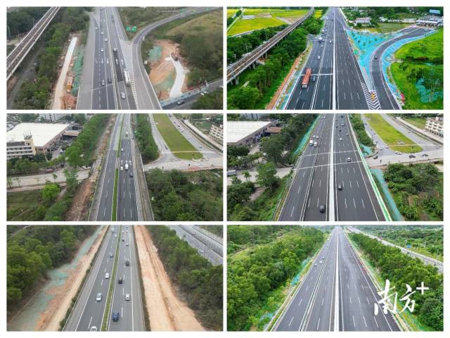 廣澳高速部分路段改擴(kuò)建前（左）與改擴(kuò)建后（右）對比。