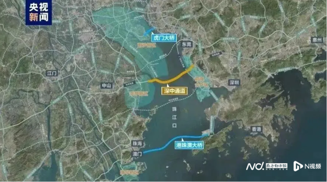 珠江口建成通車的多座大橋，聯(lián)通東西兩岸的城市群。圖源：央視新聞