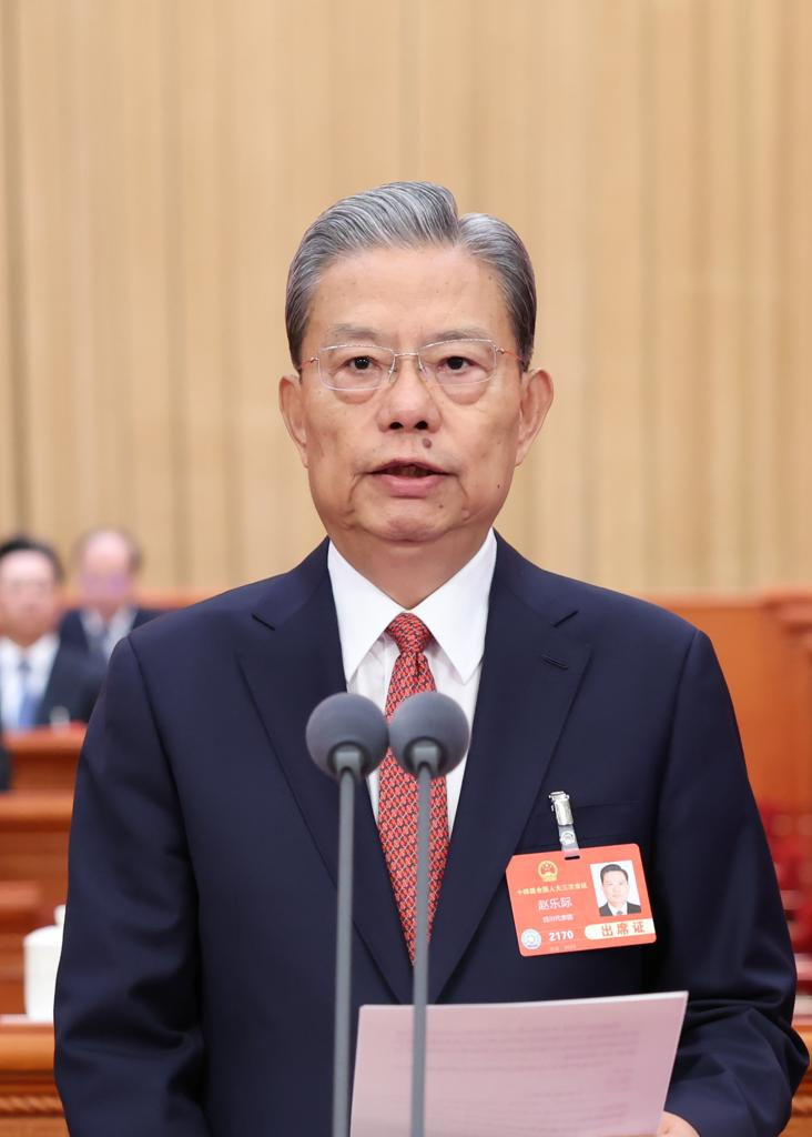3月5日上午，第十四屆全國人民代表大會第三次會議在北京人民大會堂開幕。趙樂際主持開幕會。新華社記者 黃敬文 攝