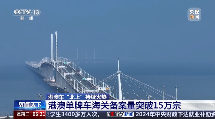 港澳車“北上”持續(xù)火熱 港澳單牌車海關(guān)備案量突破15萬(wàn)宗