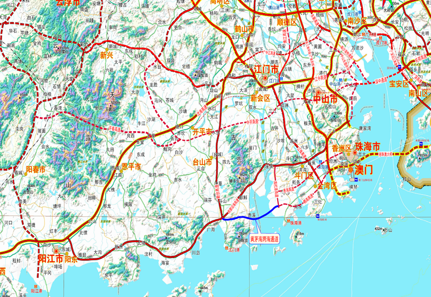 黃茅海跨海通道建成后，珠海橫琴自貿區(qū)、高欄港和江門大廣海灣經濟區(qū)之間的直連距離只有39公里，可節(jié)約里程31公里，大大改善港口集疏運網絡和綜合交通運輸體系，進一步發(fā)揮橫琴新區(qū)在珠江西岸的輻射帶動作用。
